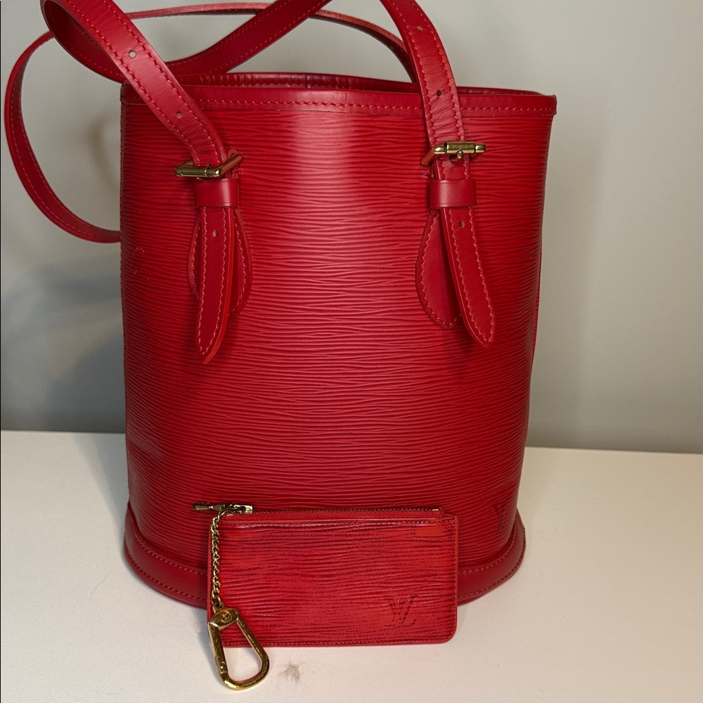 Louis Vuitton EPI Leather Petit Bucket PM Bag with Pouch
